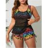 imageSOLY HUX Womens Plus Size Tankini Swimsuits Floral Print Two Piece Bathing Suit Lace Tankini Tops and Shorts SetBlack Floral