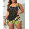 imageSOLY HUX Womens Plus Size Tankini Swimsuits Floral Print Two Piece Bathing Suit Lace Tankini Tops and Shorts SetMulti Floral