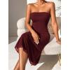 imageSOLY HUX Womens Strapless Midi Dress Tube Top Off Shoulder Sleeveless Fitted Cocktail Club Party Formal Long DressesPlain Burgundy