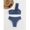 imageSOLY HUX Womens Twist One Shoulder Bathing Suit High Waisted Bikini Sets Two Piece SwimsuitPure Dusty Blue