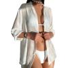 imageSOLY HUX Swim Cover Up for Women Long Sleeve Button Down Sheer Kimono Beach Cover UpPure White