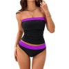 imageSOLY HUX Tankini Swimsuits for Women Color Block Bandeau Ruched Bikini Two Piece Bathing SuitsBlack and Purple