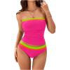 imageSOLY HUX Tankini Swimsuits for Women Color Block Bandeau Ruched Bikini Two Piece Bathing SuitsHotpink Colorblock