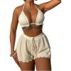 imageSOLY HUX Womens 3 Piece Bikini Sets Frill Trim Halter Swimsuit Backless Textured Bathing Suit with ShortsWhite