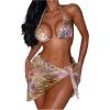 imageSOLY HUX Womens 3 Piece Swimsuit Animal Print Tie Side Backless Halter Bikini Set with Cover Up SkirtMulticoloured Zebra