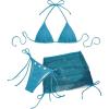 imageSOLY HUX Womens 3 Piece Swimsuit Fishnet Halter Triangle String Bikini Set Bathing Suit with Cover Up Beach SkirtSolid Blue