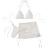 imageSOLY HUX Womens 3 Piece Swimsuit Fishnet Halter Triangle String Bikini Set Bathing Suit with Cover Up Beach SkirtSolid White