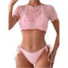 imageSOLY HUX Womens 3 Piece Swimsuit Halter Triangle Tie Side Bikini Sets Bathing Suit with Cover Up TopPink Letter