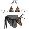 imageSOLY HUX Womens 3 Piece Swimsuit Leopard Print Halter Triangle String Bikini Set Bathing Suit with Cover Up SkirtMulticoloured Leopard
