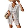 imageSOLY HUX Womens Button Down Hollow Out Crochet Swimsuits Cover Ups Kimono Short Sleeve Sheer Beach Cover UpPlain White