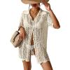 imageSOLY HUX Womens Button Down Hollow Out Crochet Swimsuits Cover Ups Kimono Short Sleeve Sheer Beach Cover UpPure Apricot