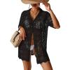 imageSOLY HUX Womens Button Down Hollow Out Crochet Swimsuits Cover Ups Kimono Short Sleeve Sheer Beach Cover UpSolid Black
