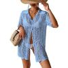 imageSOLY HUX Womens Button Down Hollow Out Crochet Swimsuits Cover Ups Kimono Short Sleeve Sheer Beach Cover UpSolid Blue