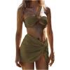 imageSOLY HUX Womens One Shoulder Bikini Swimsuit High Cut Bathing Suit with Cover Up Skirts 3 Piece SetArmy Green