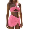 imageSOLY HUX Womens One Shoulder Bikini Swimsuit High Cut Bathing Suit with Cover Up Skirts 3 Piece SetSolid Pink