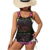 imageSOLY HUX Womens Plus Size Tankini Swimsuits Floral Print Two Piece Bathing Suit Lace Tankini Tops and Shorts SetMulticoloured Floral