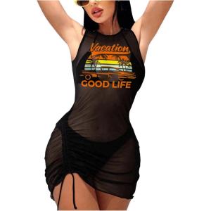 imageSOLY HUX Womens 3 Piece Swimsuit Halter Triangle Bikini Sets Bathing Suit with Drawstring Cover UpBlack Letter
