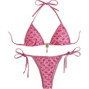 imageSOLY HUX Womens Bathing Suits Allover Print Halter Triangle Tie Side Bikini Sets Two Piece SwimsuitPink Printed