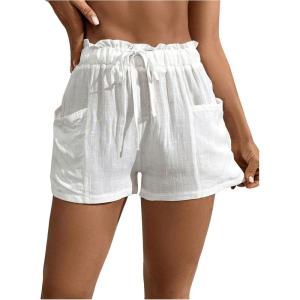 imageSOLY HUX Womens Drawstring High Waisted Hawaiian Beach Shorts Summer Swimsuit Cover UpSolid White