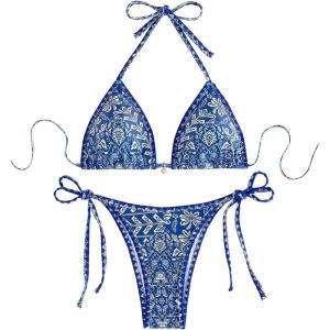 imageSOLY HUX Womens Halter Bikini Sets Floral Print Sexy Swimsuits 2 Piece Triangle Bathing SuitsBlue Paisley
