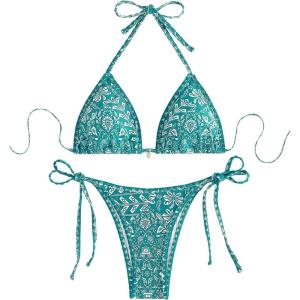imageSOLY HUX Womens Halter Bikini Sets Floral Print Sexy Swimsuits 2 Piece Triangle Bathing SuitsGreen Paisley