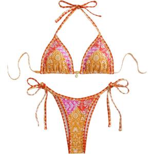 imageSOLY HUX Womens Halter Bikini Sets Floral Print Sexy Swimsuits 2 Piece Triangle Bathing SuitsOrange Paisley