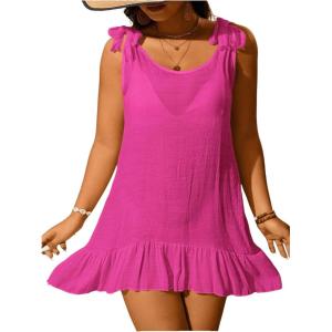imageSOLY HUX Womens Plus Size Swimsuit Cover Up Sleeveless Scoop Neck Bathing Suit Beach Coverups DressHot Pink