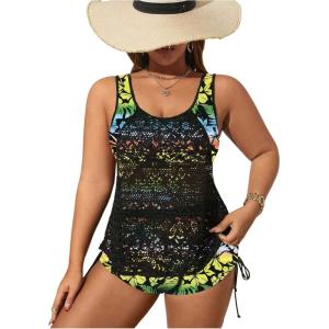 imageSOLY HUX Womens Plus Size Tankini Swimsuits Floral Print Two Piece Bathing Suit Lace Tankini Tops and Shorts SetMulti Floral