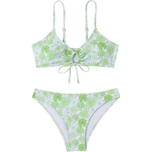 imageSOLY HUX Womens Spaghetti Strap Floral Print Bikini Bathing Suit 2 Piece SwimsuitsGreen Flower