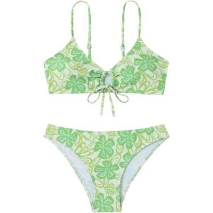imageSOLY HUX Womens Spaghetti Strap Floral Print Bikini Bathing Suit 2 Piece SwimsuitsGreen Flower Print