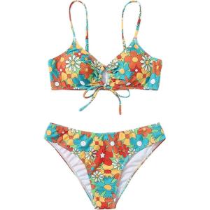 imageSOLY HUX Womens Spaghetti Strap Floral Print Bikini Bathing Suit 2 Piece SwimsuitsMulticoloured Floral