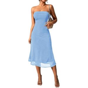 imageSOLY HUX Womens Strapless Midi Dress Tube Top Off Shoulder Sleeveless Fitted Cocktail Club Party Formal Long DressesSolid Blue