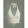 imageSOLY HUX Womens Crochet Halter Crop Tops Summer Sexy Knitted V Neck Sleeveless Camisole Y2K TopSolid Beige