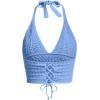 imageSOLY HUX Womens Crochet Halter Crop Tops Summer Sexy Knitted V Neck Sleeveless Camisole Y2K TopSolid Blue