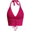 imageSOLY HUX Womens Crochet Halter Crop Tops Summer Sexy Knitted V Neck Sleeveless Camisole Y2K TopSolid Hot Pink
