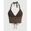 imageSOLY HUX Womens Crochet Halter Crop Tops Summer Sexy Knitted V Neck Sleeveless Camisole Y2K TopSolid Mocha Brown