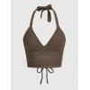 imageSOLY HUX Womens Crochet Halter Crop Tops Summer Sexy Knitted V Neck Sleeveless Camisole Y2K TopSolid Mocha Brown