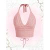 imageSOLY HUX Womens Crochet Halter Crop Tops Summer Sexy Knitted V Neck Sleeveless Camisole Y2K TopSolid Pink