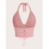 imageSOLY HUX Womens Crochet Halter Crop Tops Summer Sexy Knitted V Neck Sleeveless Camisole Y2K TopSolid Pink