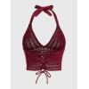 imageSOLY HUX Womens Crochet Halter Crop Tops Summer Sexy Knitted V Neck Sleeveless Camisole Y2K TopSolid Red