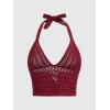 imageSOLY HUX Womens Crochet Halter Crop Tops Summer Sexy Knitted V Neck Sleeveless Camisole Y2K TopSolid Red