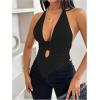 imageSOLY HUX Womens Deep V Neck Cut Out Halter Top Tie Backless Asymmetrical Hem Summer TopsPlain Black