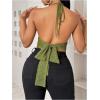 imageSOLY HUX Womens Deep V Neck Cut Out Halter Top Tie Backless Asymmetrical Hem Summer TopsPlain Green