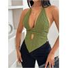 imageSOLY HUX Womens Deep V Neck Cut Out Halter Top Tie Backless Asymmetrical Hem Summer TopsPlain Green