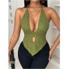 imageSOLY HUX Womens Deep V Neck Cut Out Halter Top Tie Backless Asymmetrical Hem Summer TopsPlain Green