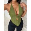 imageSOLY HUX Womens Deep V Neck Cut Out Halter Top Tie Backless Asymmetrical Hem Summer TopsPlain Green