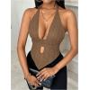 imageSOLY HUX Womens Deep V Neck Cut Out Halter Top Tie Backless Asymmetrical Hem Summer TopsPlain Khaki