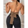 imageSOLY HUX Womens Deep V Neck Cut Out Halter Top Tie Backless Asymmetrical Hem Summer TopsPlain Khaki