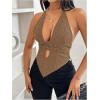 imageSOLY HUX Womens Deep V Neck Cut Out Halter Top Tie Backless Asymmetrical Hem Summer TopsPlain Khaki