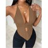 imageSOLY HUX Womens Deep V Neck Cut Out Halter Top Tie Backless Asymmetrical Hem Summer TopsPlain Khaki
